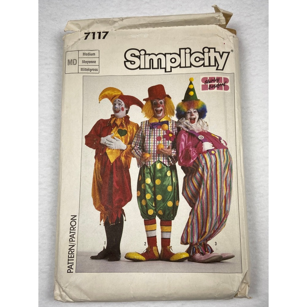 Simplicity 7117 Vintage 1985 Clown Jester Hobo Costume Sewing Pattern Medium MD